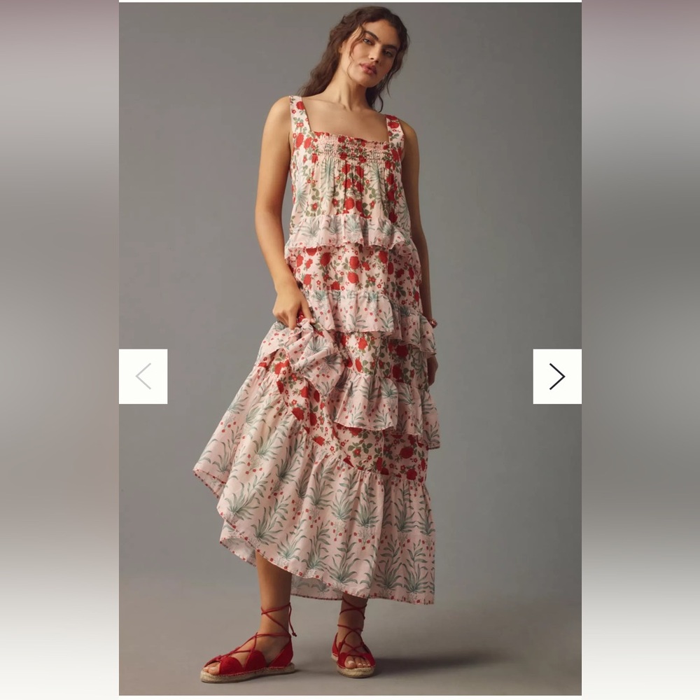 Anthropologie Sleeveless Square-Neck Tiered Midi Dress Medium